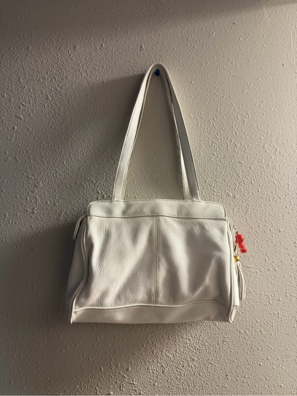 Minimal White Leather Shoulder Tote - Clean Everyday Carry